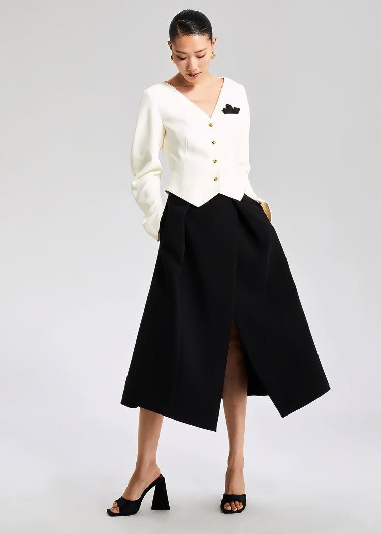 W Black pleated slit Skirt - Vera Lumina