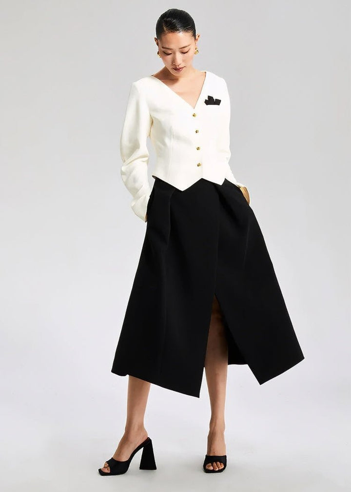 W Black pleated slit Skirt - Vera Lumina