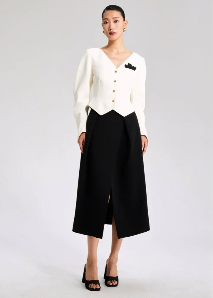 W Black pleated slit Skirt - Vera Lumina