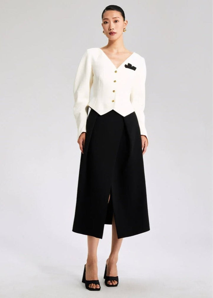 W Black pleated slit Skirt - Vera Lumina