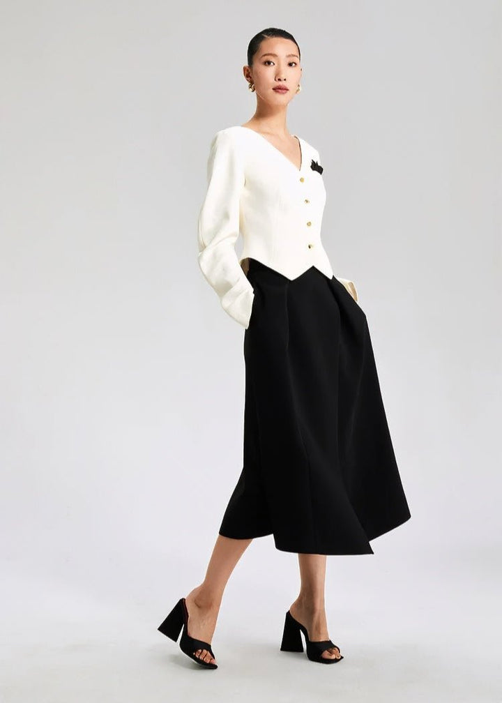 W Black pleated slit Skirt - Vera Lumina