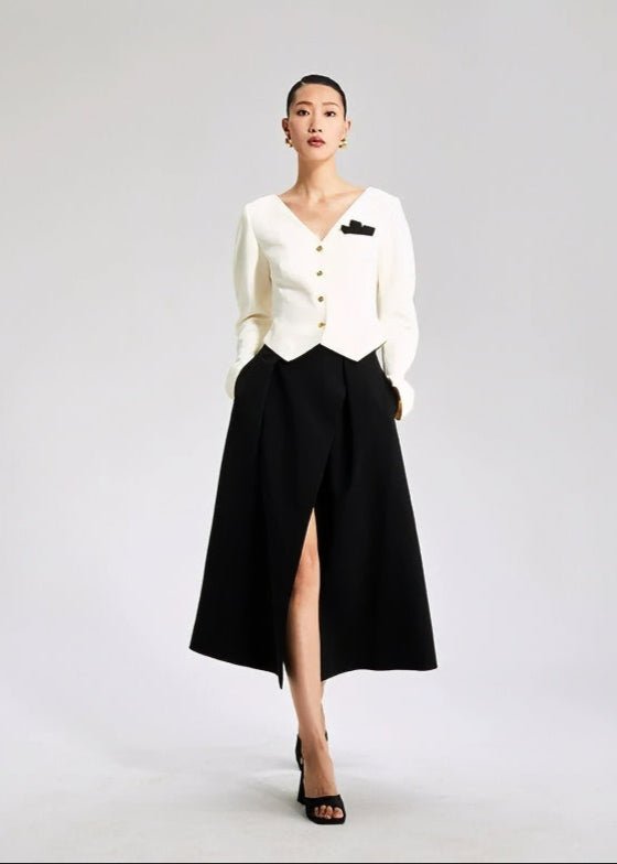 W Black pleated slit Skirt - Vera Lumina