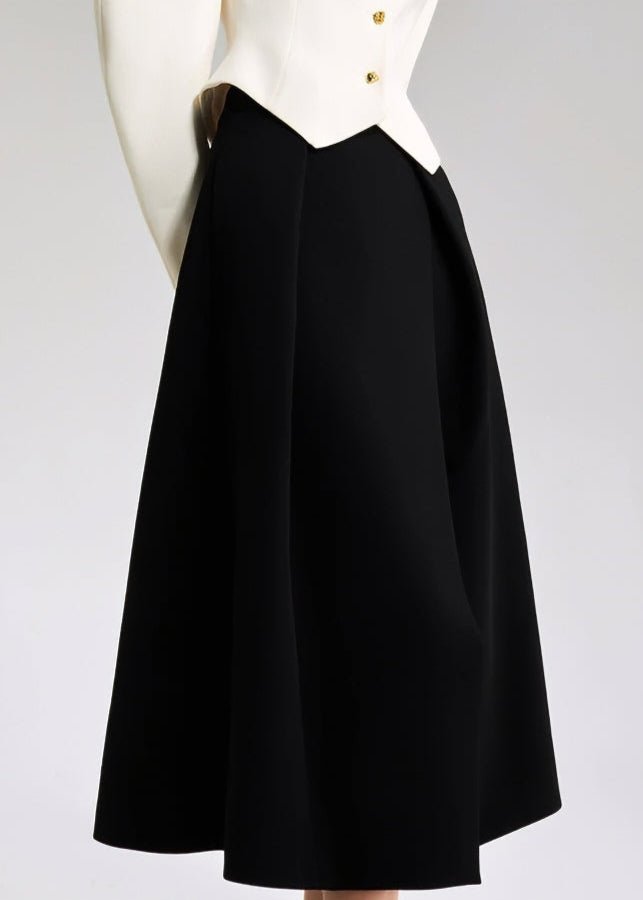 W Black pleated slit Skirt - Vera Lumina