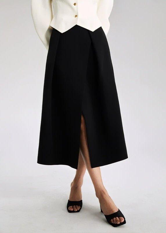 W Black pleated slit Skirt - Vera Lumina