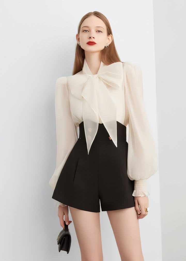 White Ribbon Sheer Blouse - Vera Lumina
