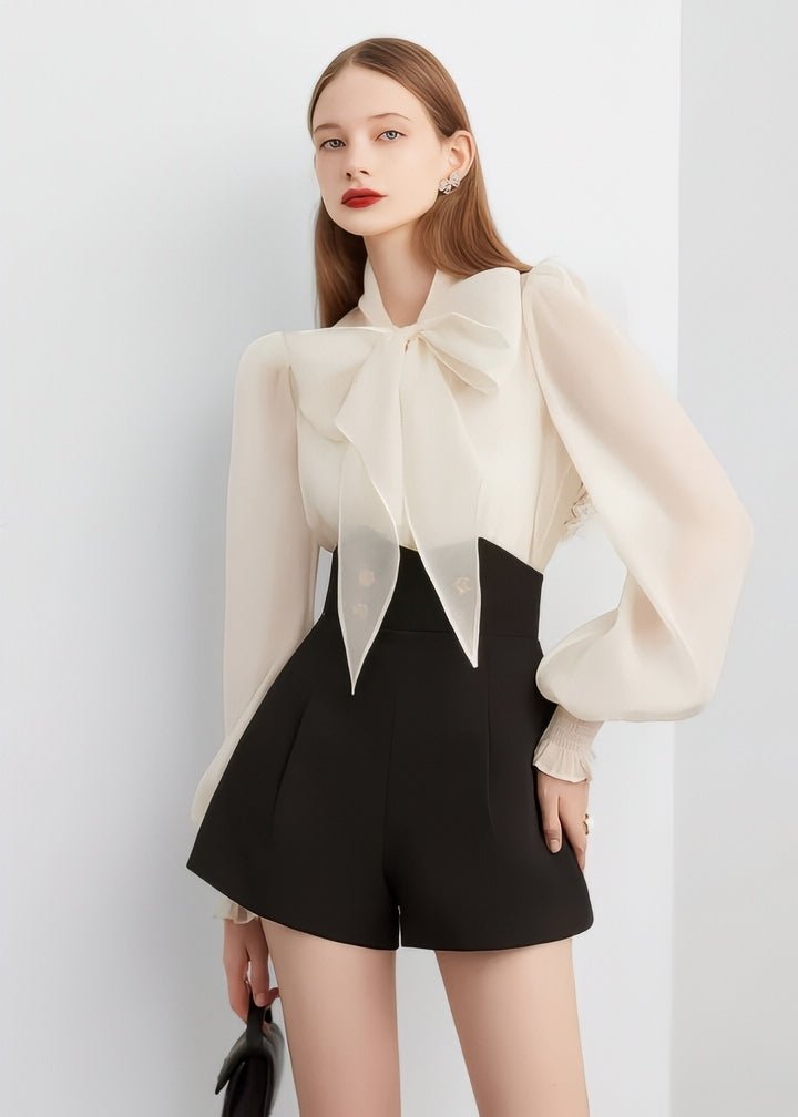 White Ribbon Sheer Blouse - Vera Lumina