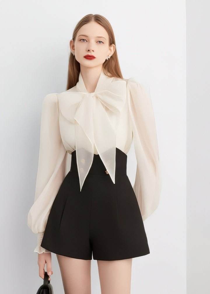 White Ribbon Sheer Blouse - Vera Lumina
