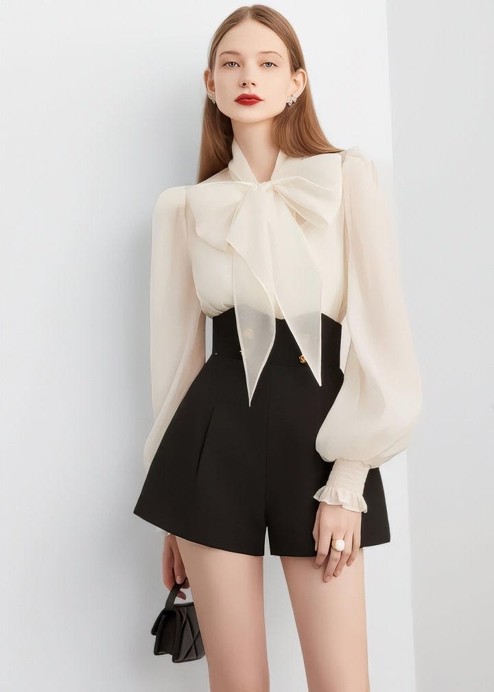 White Ribbon Sheer Blouse - Vera Lumina