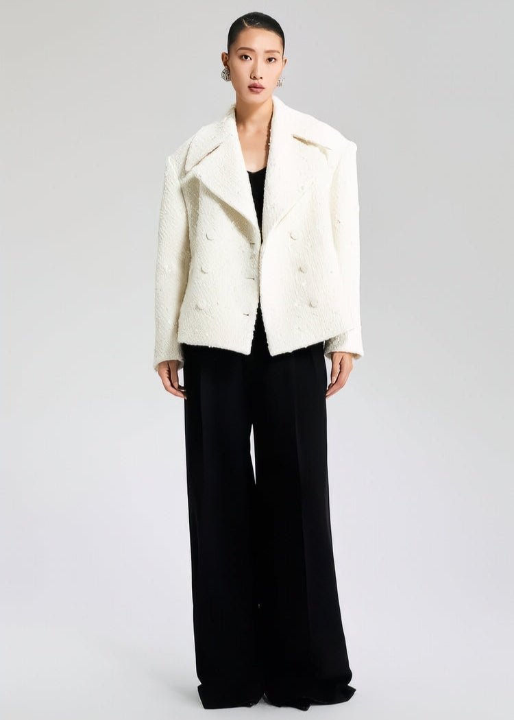 WHITE WOOLEN TOP DOUBLE - ROW LOOSE SUIT JACKET - Vera Lumina