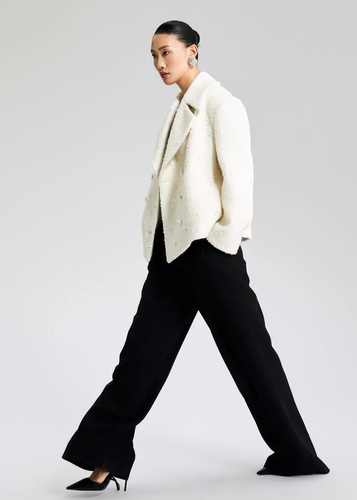 WHITE WOOLEN TOP DOUBLE - ROW LOOSE SUIT JACKET - Vera Lumina