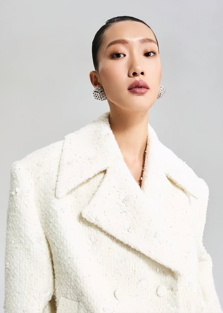 WHITE WOOLEN TOP DOUBLE - ROW LOOSE SUIT JACKET - Vera Lumina