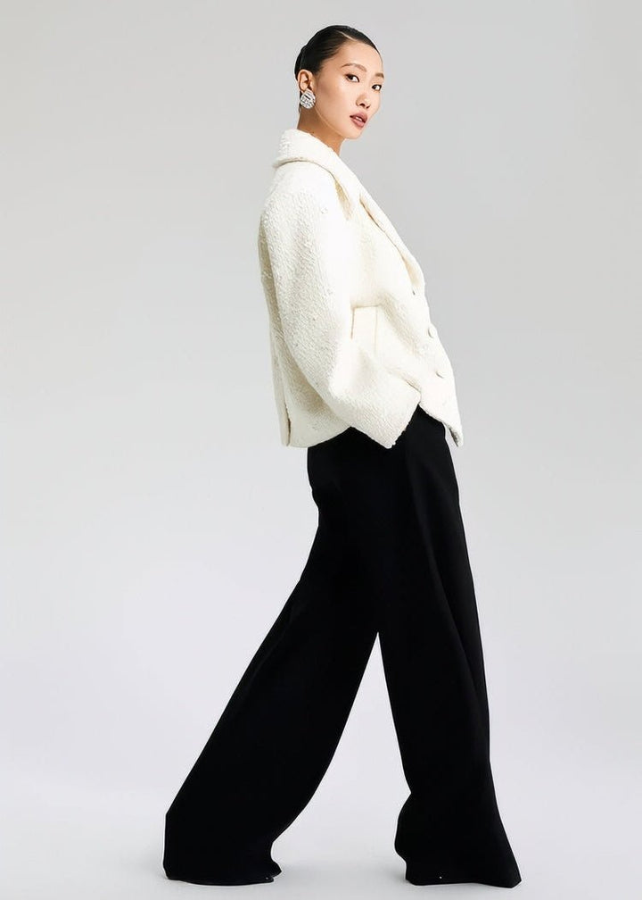 WHITE WOOLEN TOP DOUBLE - ROW LOOSE SUIT JACKET - Vera Lumina