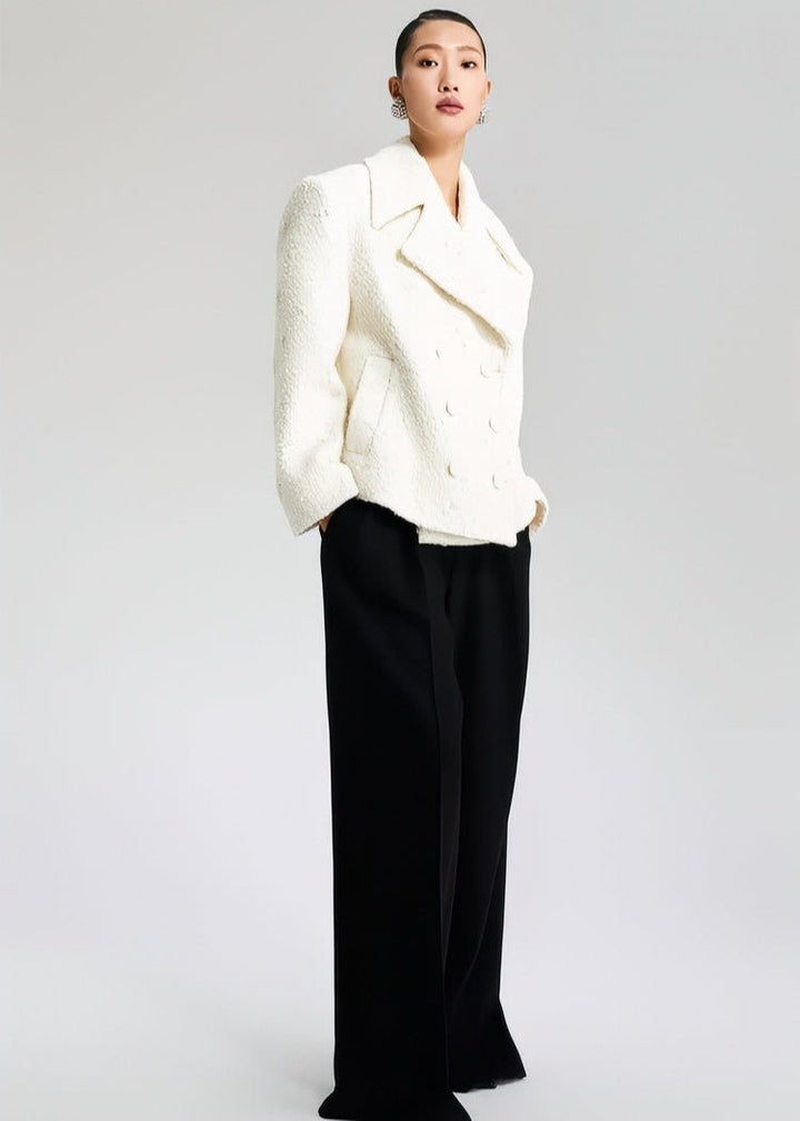 WHITE WOOLEN TOP DOUBLE - ROW LOOSE SUIT JACKET - Vera Lumina