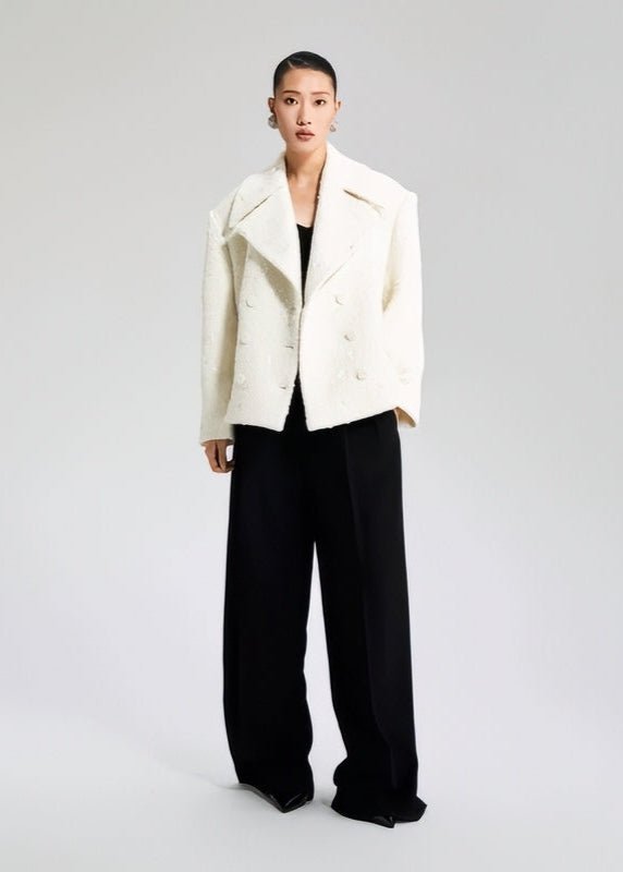WHITE WOOLEN TOP DOUBLE - ROW LOOSE SUIT JACKET - Vera Lumina