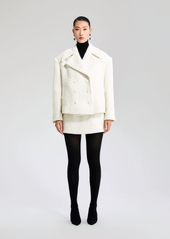 WHITE WOOLEN TOP DOUBLE - ROW LOOSE SUIT JACKET - Vera Lumina