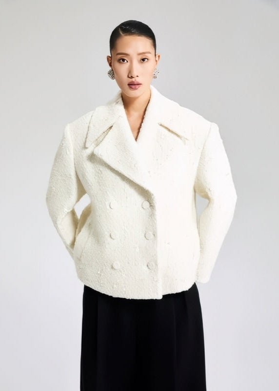 WHITE WOOLEN TOP DOUBLE - ROW LOOSE SUIT JACKET - Vera Lumina