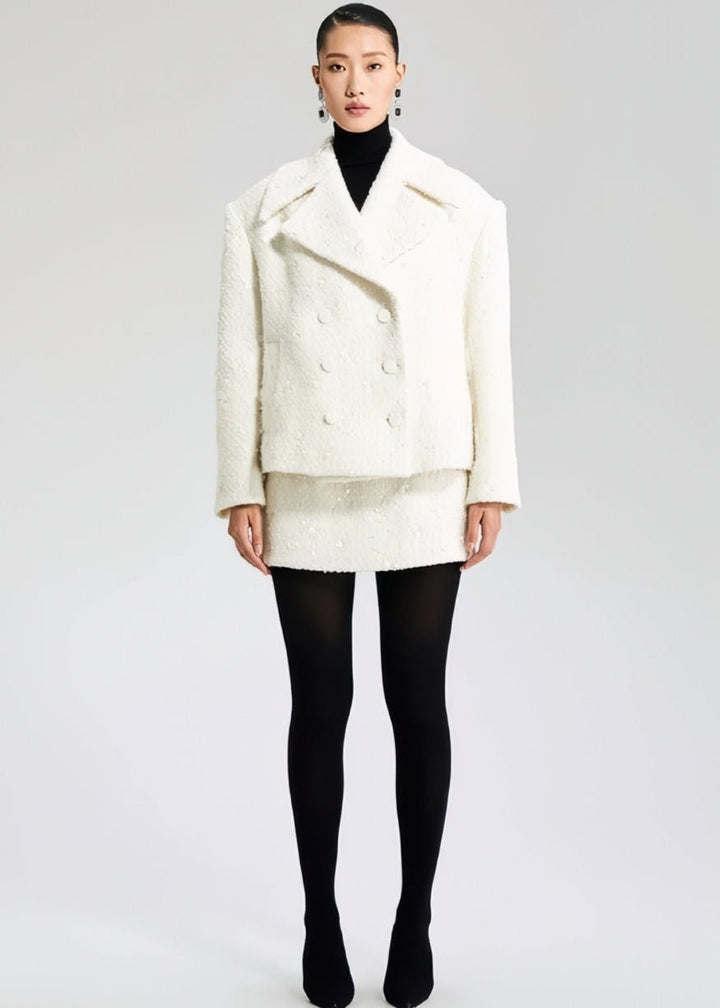 WHITE WOOLEN TOP DOUBLE - ROW LOOSE SUIT JACKET - Vera Lumina