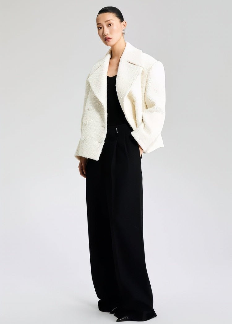 WHITE WOOLEN TOP DOUBLE - ROW LOOSE SUIT JACKET - Vera Lumina