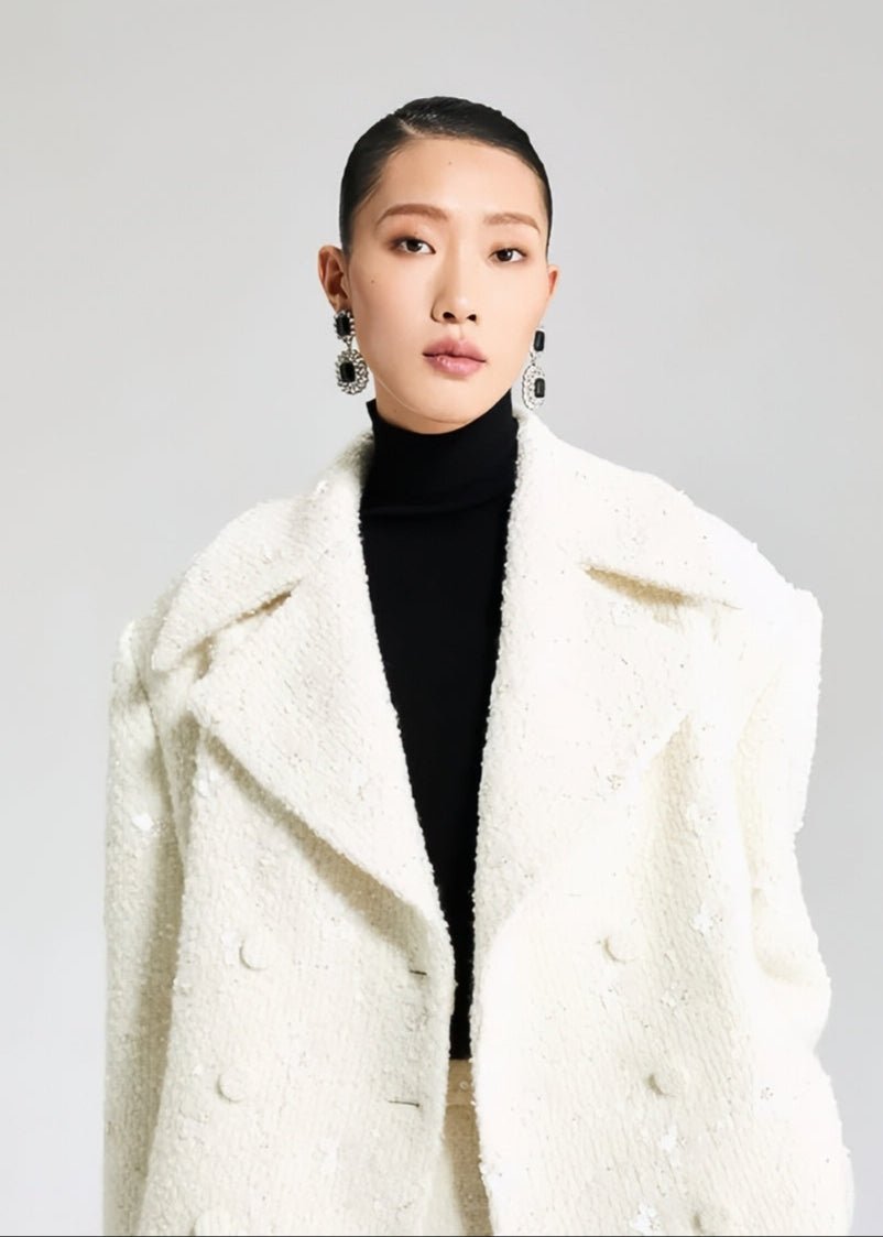 WHITE WOOLEN TOP DOUBLE - ROW LOOSE SUIT JACKET - Vera Lumina
