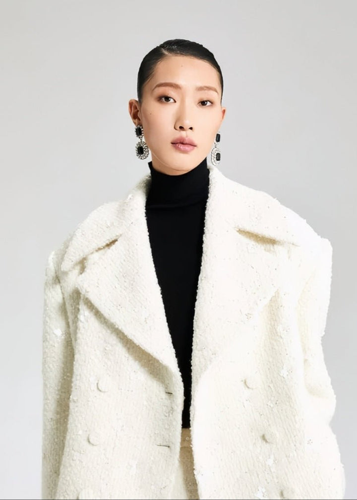 WHITE WOOLEN TOP DOUBLE - ROW LOOSE SUIT JACKET - Vera Lumina