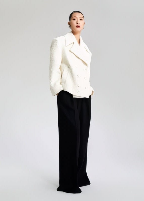 WHITE WOOLEN TOP DOUBLE - ROW LOOSE SUIT JACKET - Vera Lumina