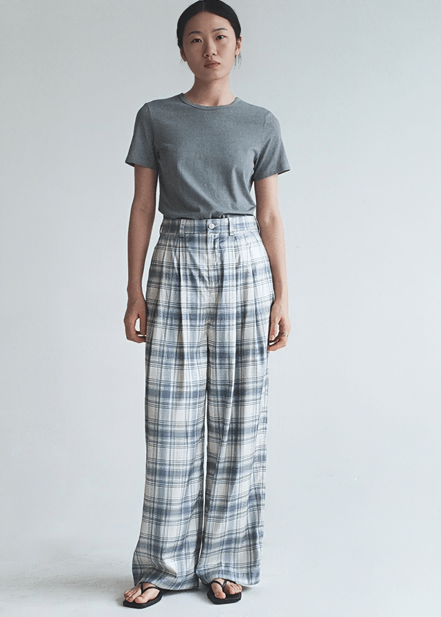 WIDE LEG PLAID TROUSERS - Vera Lumina
