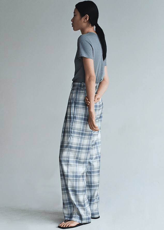 WIDE LEG PLAID TROUSERS - Vera Lumina