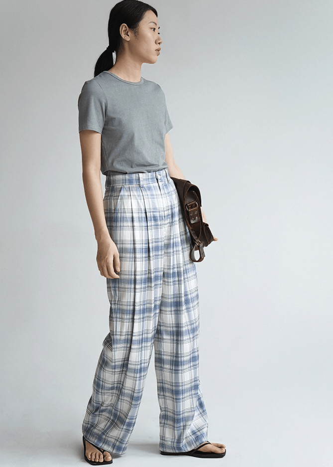 WIDE LEG PLAID TROUSERS - Vera Lumina