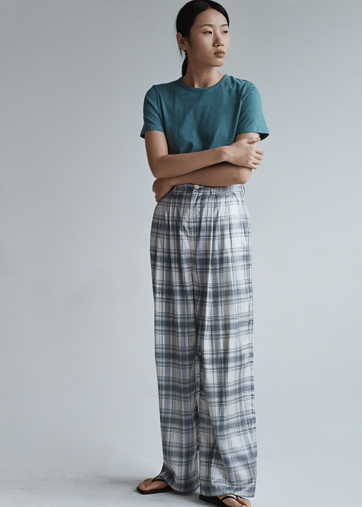 WIDE LEG PLAID TROUSERS - Vera Lumina