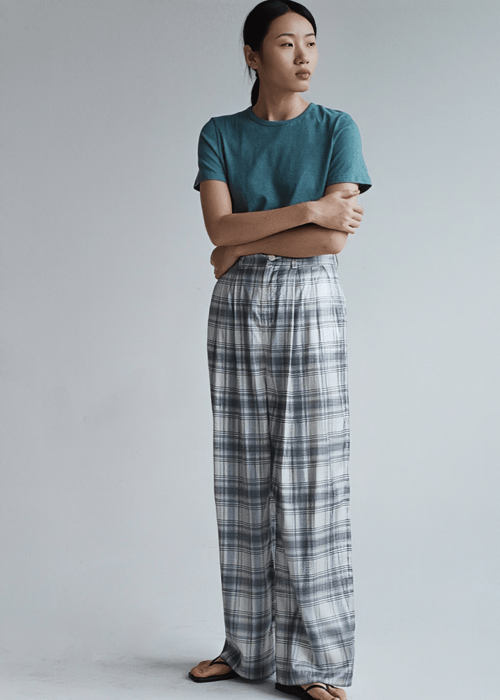 WIDE LEG PLAID TROUSERS - Vera Lumina
