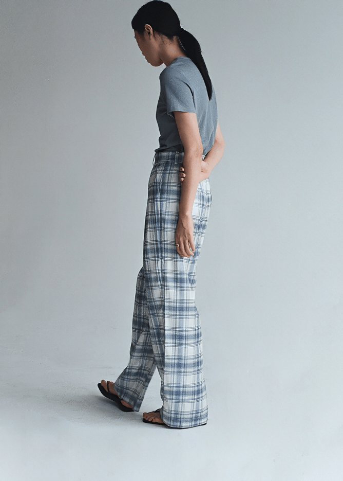 WIDE LEG PLAID TROUSERS - Vera Lumina