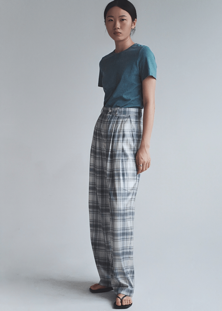 WIDE LEG PLAID TROUSERS - Vera Lumina