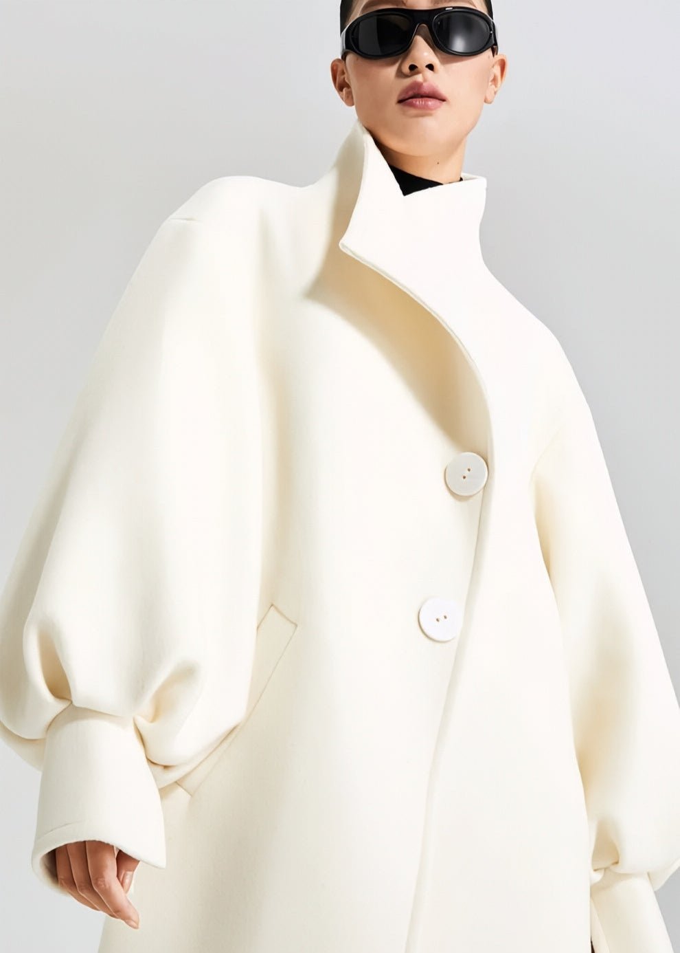wool balloon sleeve long coat - Vera Lumina