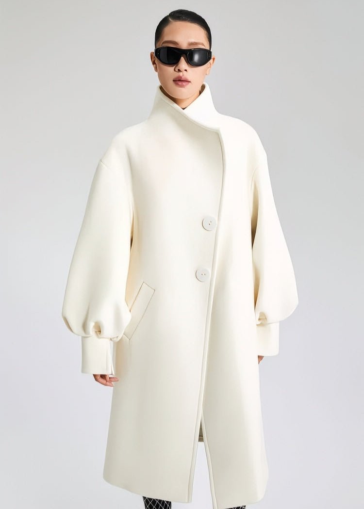 wool balloon sleeve long coat - Vera Lumina