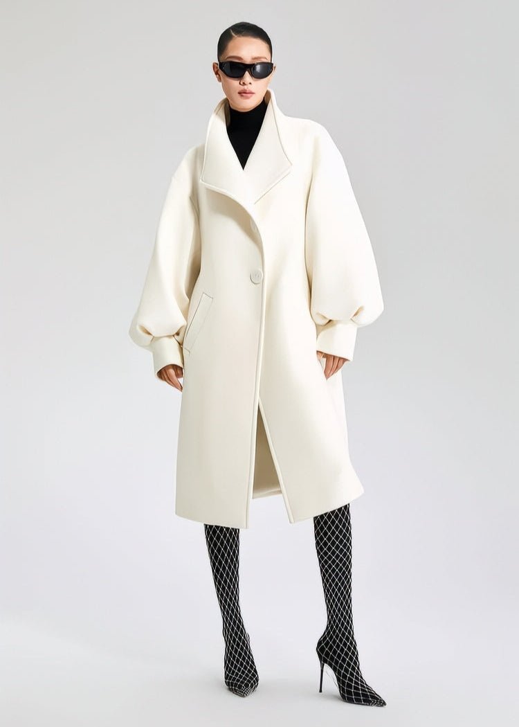 wool balloon sleeve long coat - Vera Lumina
