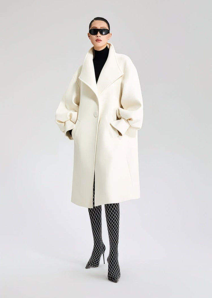 wool balloon sleeve long coat - Vera Lumina