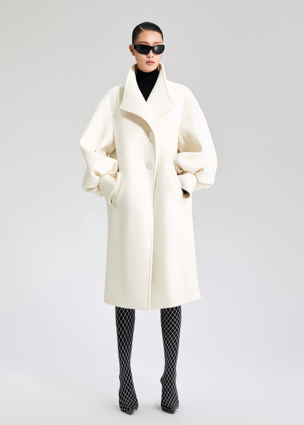 wool balloon sleeve long coat - Vera Lumina