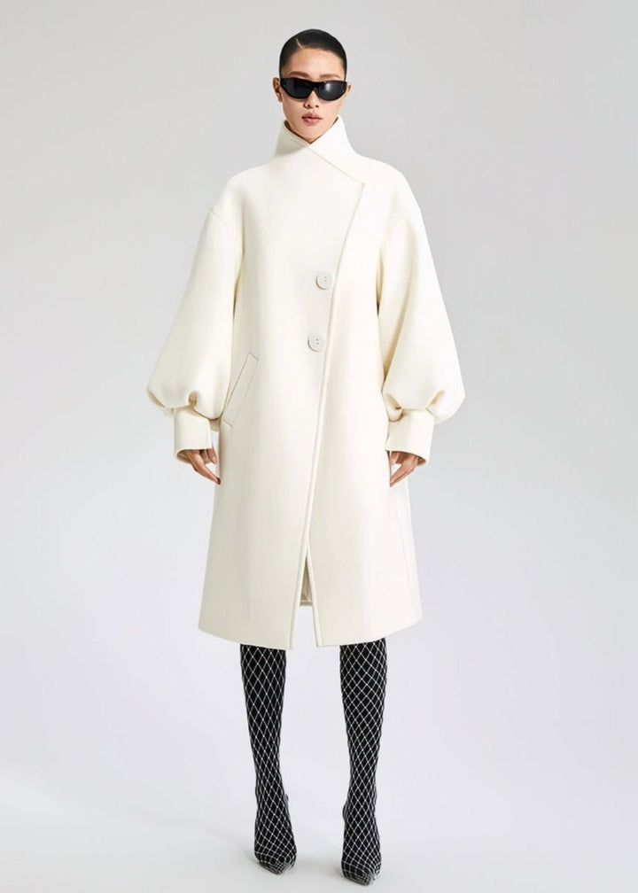 wool balloon sleeve long coat - Vera Lumina