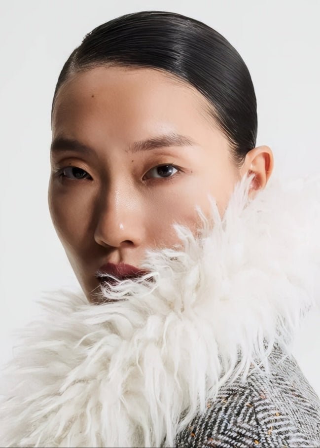 wool fur collar tweed cropped jacket - Vera Lumina