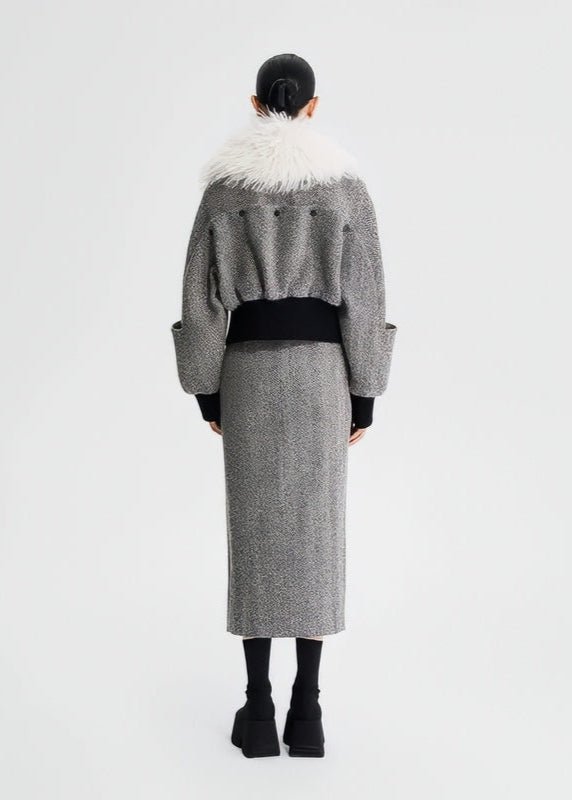 wool fur collar tweed cropped jacket - Vera Lumina