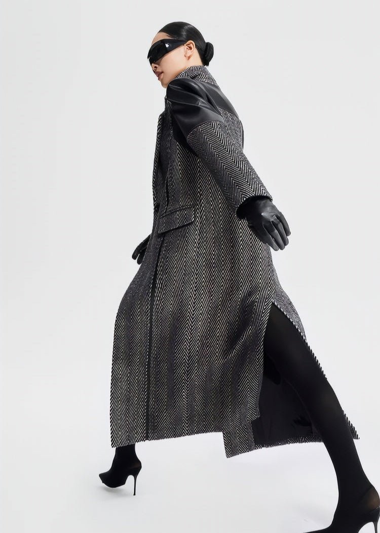 wool patchwork herringbone coat - Vera Lumina