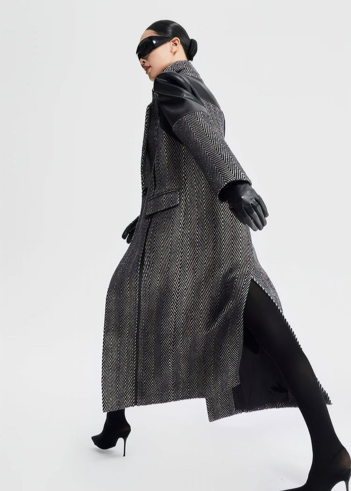wool patchwork herringbone coat - Vera Lumina