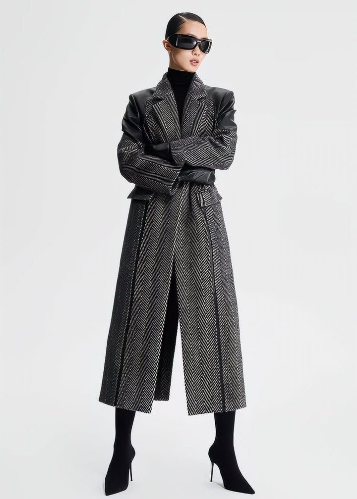 wool patchwork herringbone coat - Vera Lumina