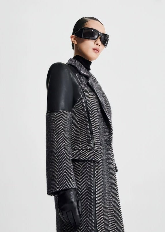wool patchwork herringbone coat - Vera Lumina