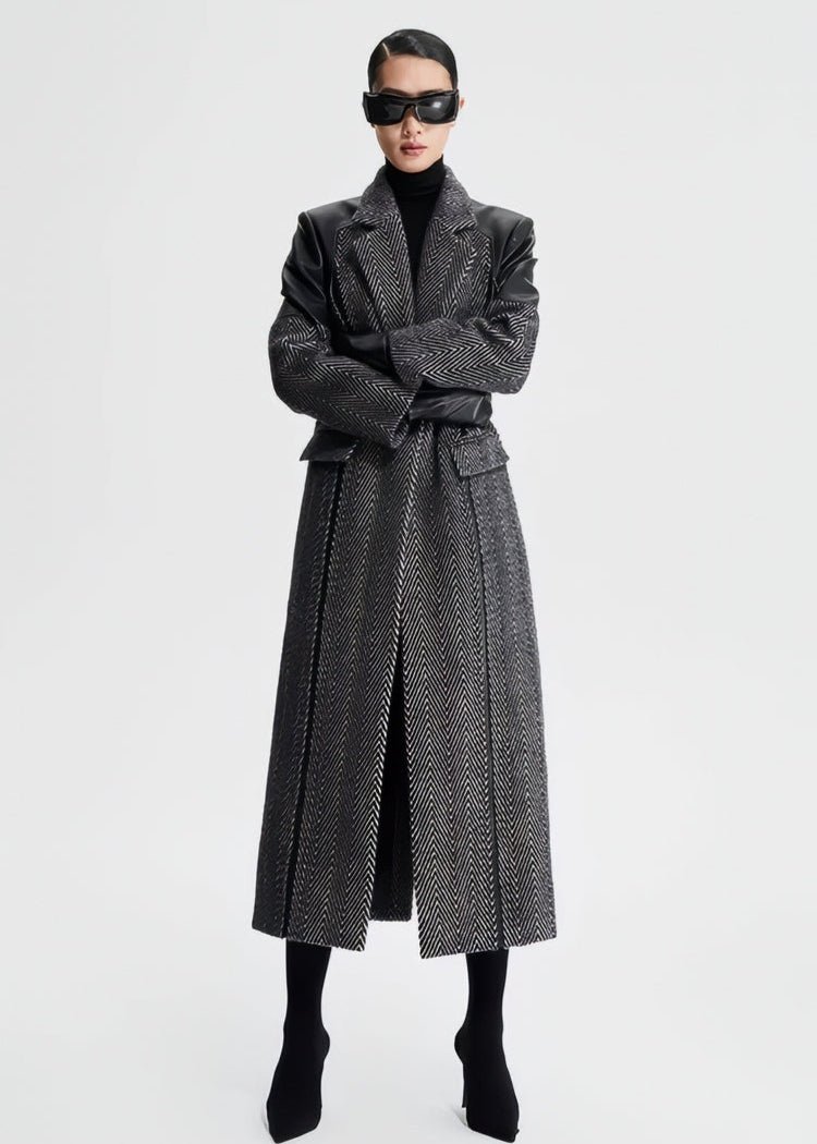 wool patchwork herringbone coat - Vera Lumina