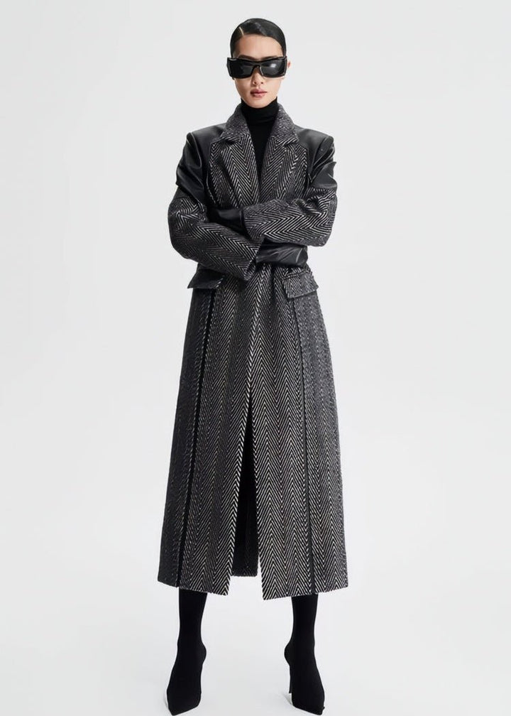 wool patchwork herringbone coat - Vera Lumina