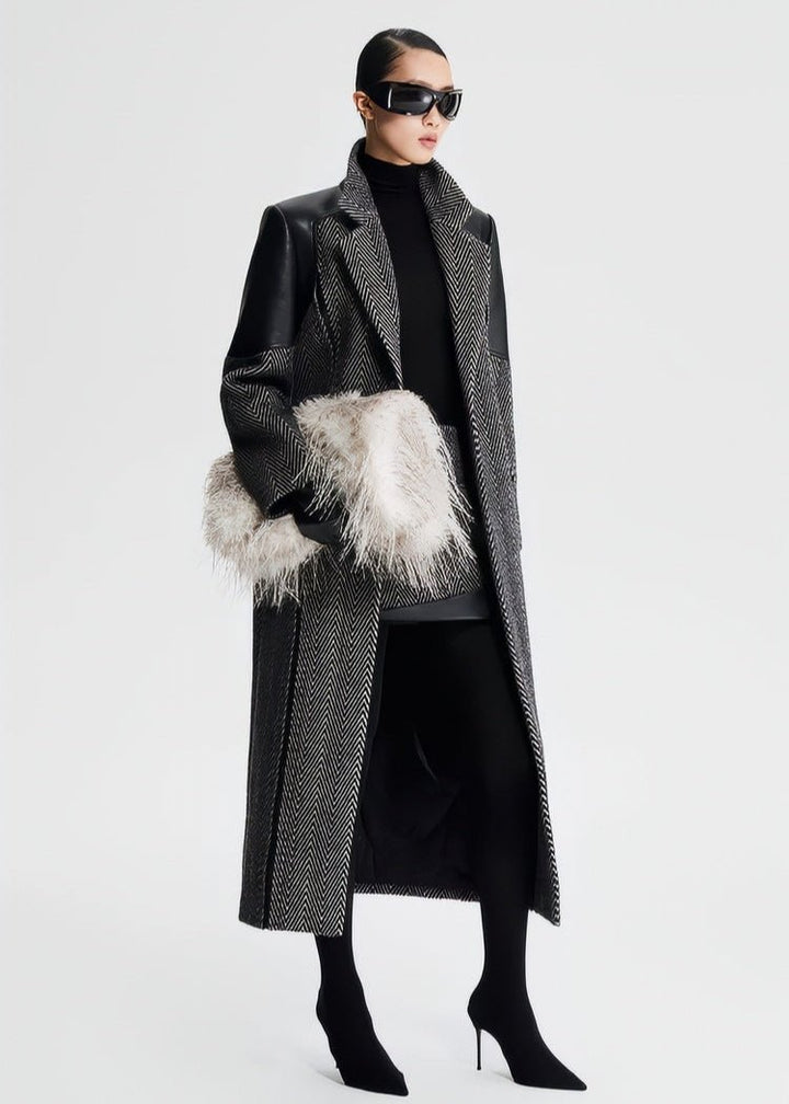 wool patchwork herringbone coat - Vera Lumina