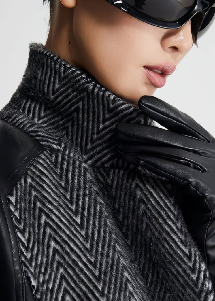 wool patchwork herringbone coat - Vera Lumina
